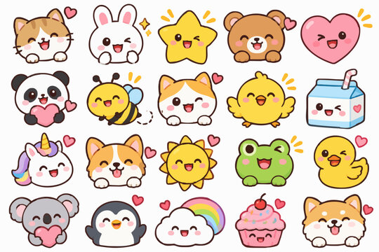 Kawaii Sticker Set Mix Animals, Food & Cute Things 