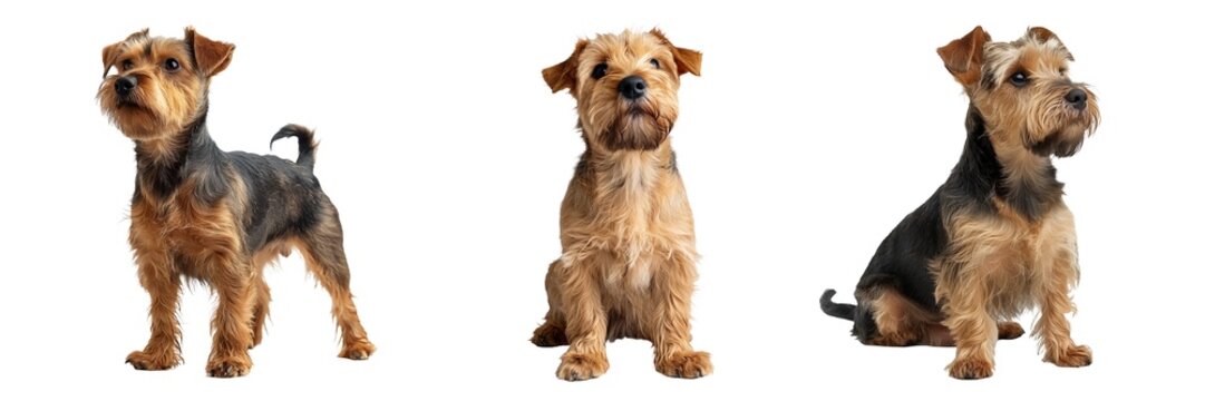 Border terrier dogs set isolated on transparent background. PNG. Generated AI