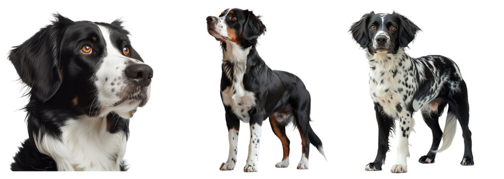 Munsterlander hunting dogs set isolated on transparent background. PNG. Generated AI