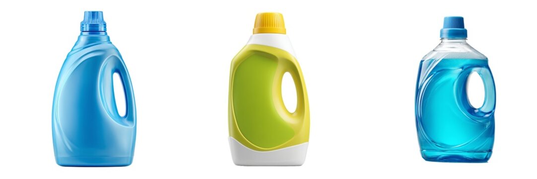 Plastic detergent liquid bottles set isolated on transparent background. PNG. Generated AI
