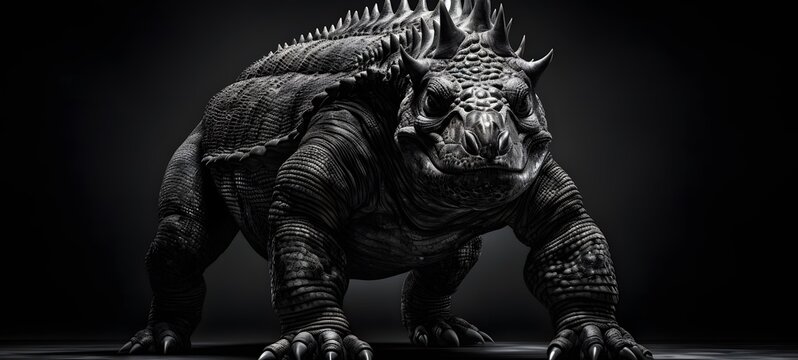 art of Pachycephalosauria a black and white high contrast full body. Generative AI