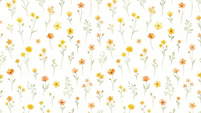 Watercolor yellow wildflower pattern slowly panning on white background for spring floral backdrop.