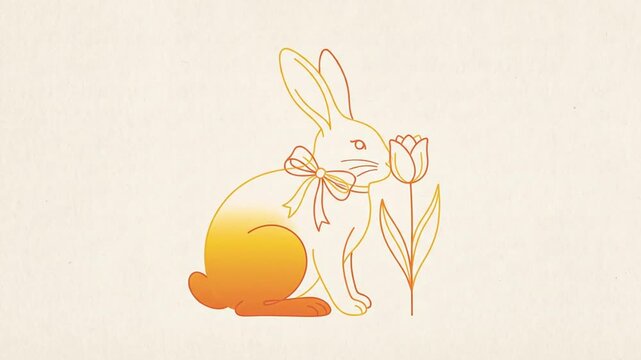 Gradient Line Art Rabbit Smelling A Flower For Easter Celebration