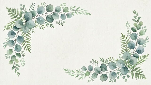 Watercolor Eucalyptus Leaf Frame Border Design for Wedding Invitation