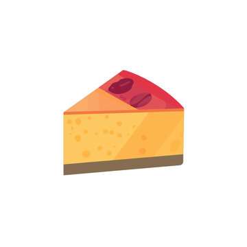 A single slice of delicious orange cheesecake with red berry topping isolated as a simple flat vector illustration for dessert menu or food design isolated on transparent background, Vector