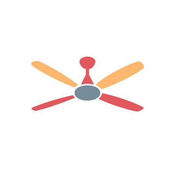 Colorful ceiling fan icon with flat design style for home interior and cooling ventilation concept isolated on transparent background, Vector