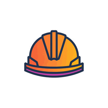 Orange construction hard hat safety helmet vector icon for industrial workers isolated on transparent background, Vector