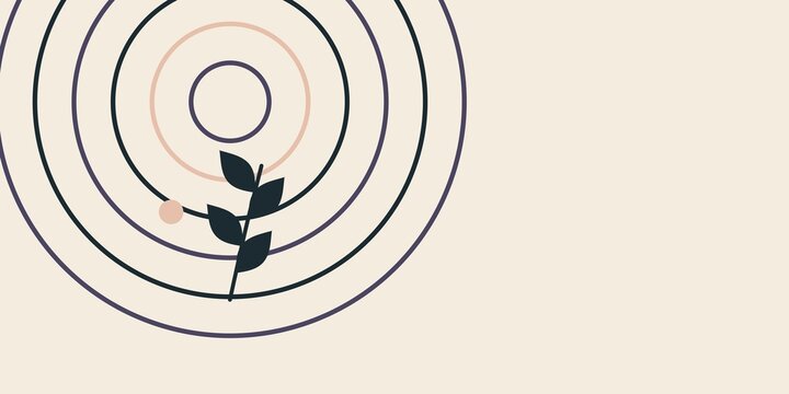Elegant leaf branch centered in circular orbital pattern