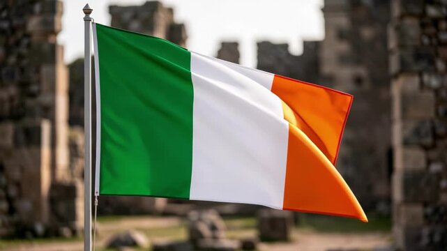 Irish Tricolor Flag Waving.