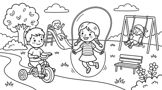 Children Playing Outdoors in a Park Scene 3.