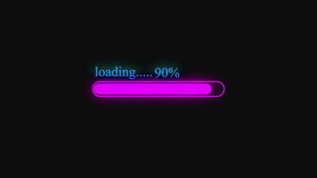 Bright neon pink loading bar icon with ninety percent progress text showing a digital data transfer status isolated on a dark background for web interface and software user experience design
