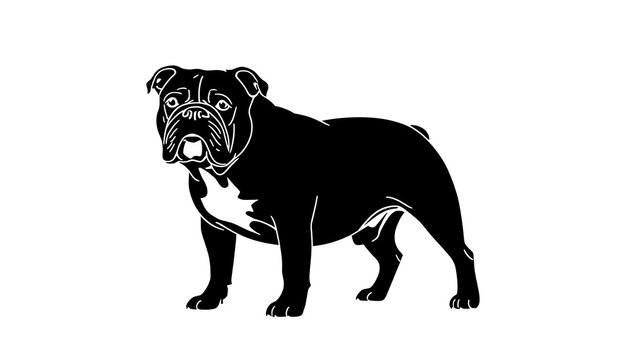Black and white silhouette illustration of an English Bulldog