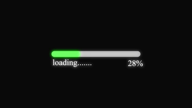 Green loading progress bar with percentage indicator on a dark background showing the status of a digital data transfer process for software applications and websites user interface design