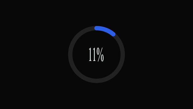 Blue circular progress bar showing eleven percent loading status with simple white number typography isolated on a dark background for digital interface design and web technology elements