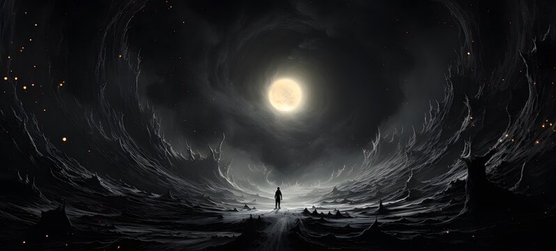 art of black hole a black and white high contrast full body. Generative AI