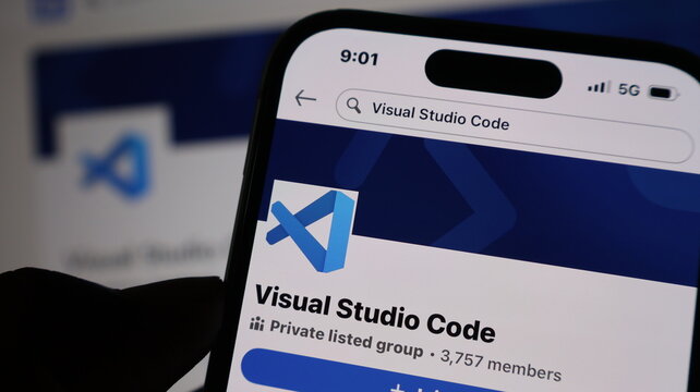 Visual Studio Code private group page on mobile screen for software development collaboration.