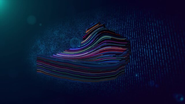 Animated Mauritius map reveal featuring glowing colorful wavy lines, 3D extruded shape, digital particle grid, cinematic lighting, and Mauritius text reveal on a futuristic technology background.