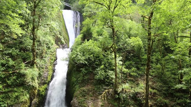 The bridge and Bridal Veil Falls - Columbia River Gorge, Oregon