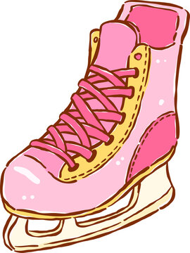 Pink Girly Hockey Ice Skate Shoe Hand Drawn Whimsical