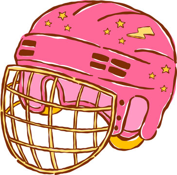 Pink Girly Ice Hockey Helmet Hand Drawn Whimsical Illustration
