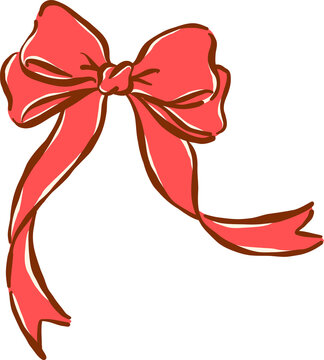 Girly Red Ribbon Bow Playful Long Ribbon Hand Drawn Illustration