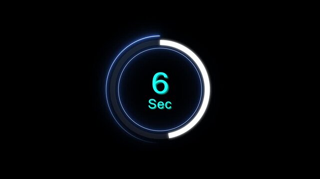 Digital countdown timer with circular progress bar, 6 seconds hud heads-up display