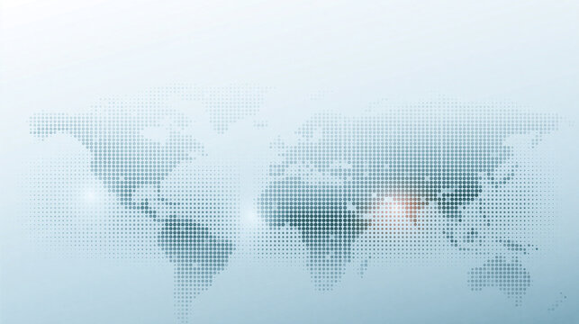 Global digital transformation map with glowing data points for international logistics and communication networks.