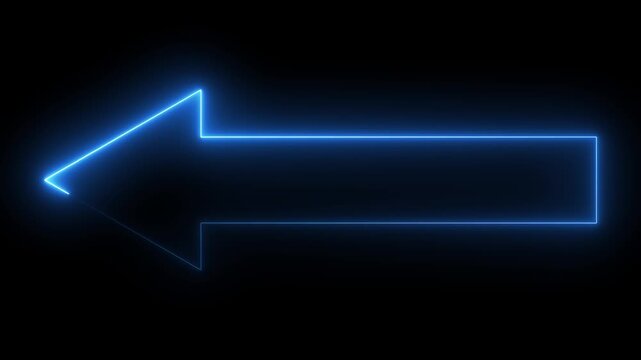 Glowing neon blue color direction left arrow sign icon animation journey information road sign signal circle sign symbol on black background