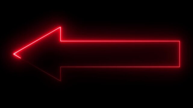 Glowing neon red color direction left arrow sign icon animation journey information road sign signal circle sign symbol on black background
