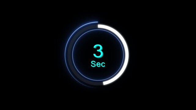 Neon digital countdown timer 3 seconds circular hud interface animation