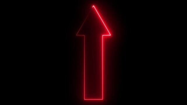 Glowing neon red color direction up arrow sign icon animation journey information road sign signal circle sign symbol on black background