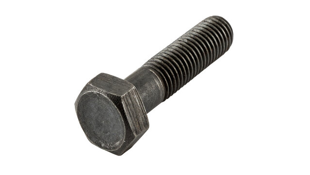 Metallic silver shiny steel industrial bolt screw hardware construction fastener isolated on transparent background