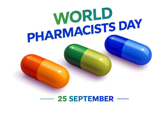 Colorful capsules and medication pills celebrating world pharmacists day on september twenty fifth