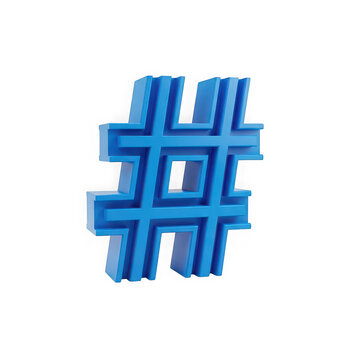 Blue hashtag symbol with 3D depth isolated on a transparent background