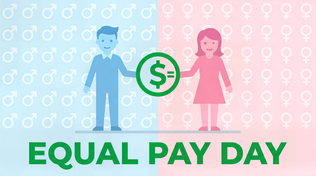 Equal pay day symbol representing male and female gender equality with pay gap