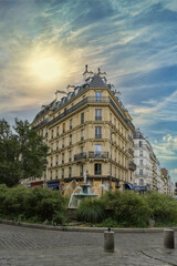 Fototapeta premium Paris, typical buildings in the 5e arrondissement, rue Monge, ancient facades 