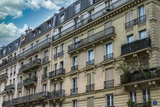 Paris, typical buildings in the 5e arrondissement, rue Monge, ancient facades
