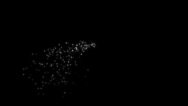 White cartoon blinking stars scattering along glowing starlight dust trail. Shimmering doodle sparkle line animation background, twinkling glitter star effects isolated on deep black screen. 4k