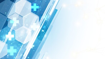 Fototapeta premium Abstract Blue Medical Technology Background with Hexagons and Crosses.