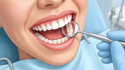 Fototapeta premium Close up of a female patient having a dental examination with a mirror by a professional dentist in clinic