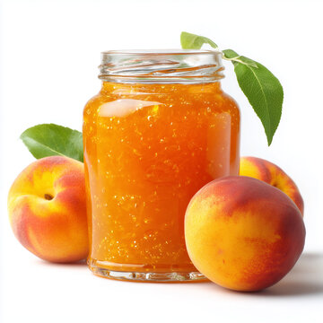 Glass Jar of Peach Jam Marmalade with Peaches