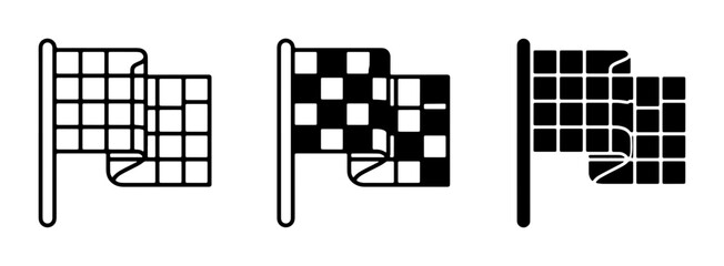 Fototapeta premium Checkered Flags, Racing Finish Line Icons, Motorsport Symbols Set, Black and White Vector Graphics for Competition and Victory