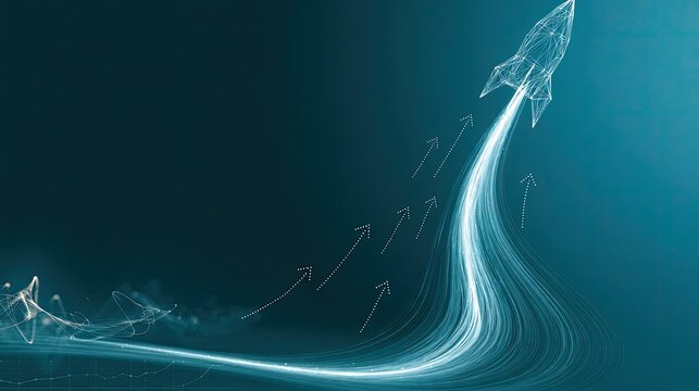 Abstract Glowing Rocket Launching into Futuristic Blue Nebula.