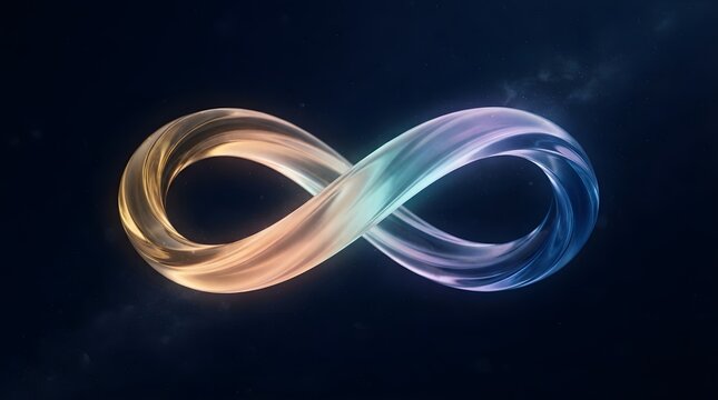 Abstract Iridescent Infinity Symbol Glowing in Dark Space Background