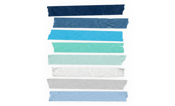 Blue Washi Tape Strips Isolated Transparent PNG, Cool Tone Torn Paper Adhesive Masking Tape Set for Scrapbooking, Journaling and Graphic Design