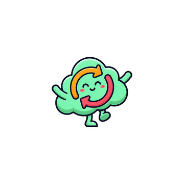 Cute pixel art cloud character with circular arrows representing recycling and data sync