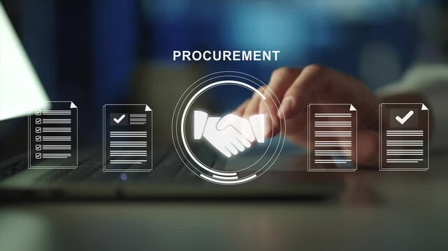 Procurement process management and vendor approval concept.  contract documents, checklist, handshake agreement, purchasing workflow, supplier selection, compliance review