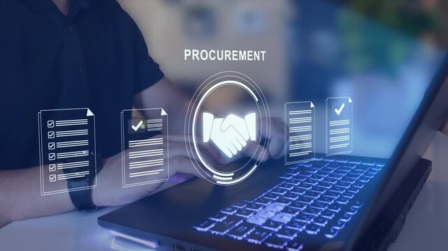 Procurement process management and vendor approval concept.  contract documents, checklist, handshake agreement, purchasing workflow, supplier selection, compliance review