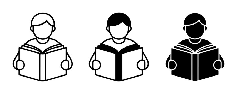 Reading Person Icons, Book Study Symbols, Education Literacy Graphics, Knowledge Acquisition Icons