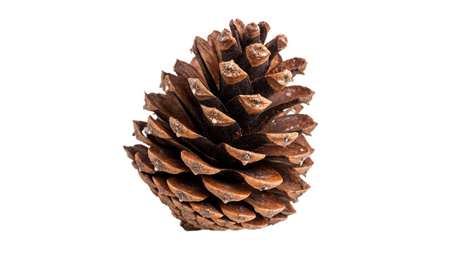 Single dry brown pine cone conifer seed botanical decoration isolated on transparent background